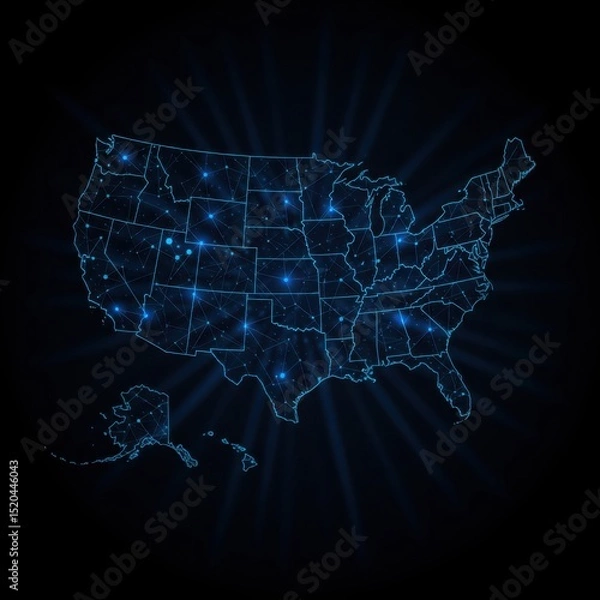 Obraz United states map with glowing dots and connections