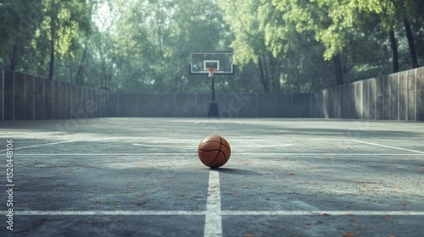 Fototapeta Empty basketball court with single ball
