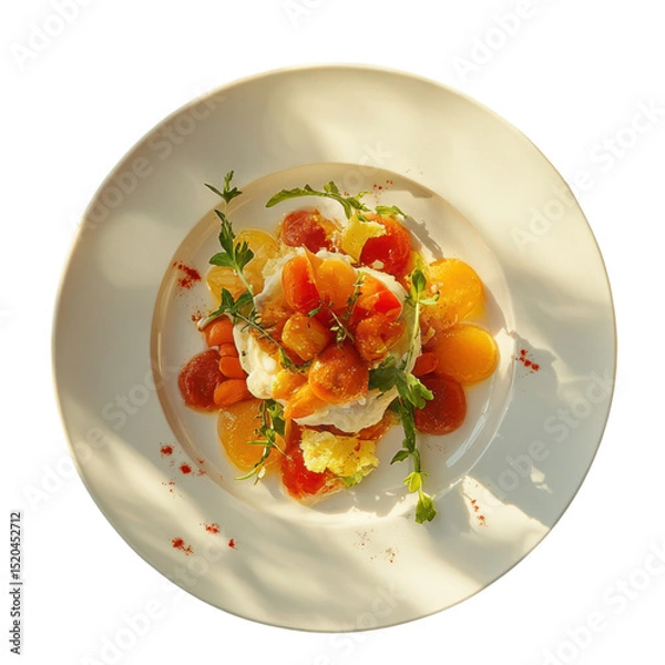 Obraz Roasted carrot and citrus salad with greens on sunlit white plate