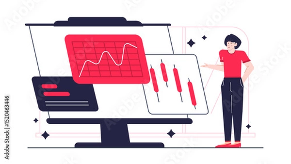 Fototapeta Person presenting a graph and a chart, suitable for business presentations, data analysis reports, financial consultations, educational materials.