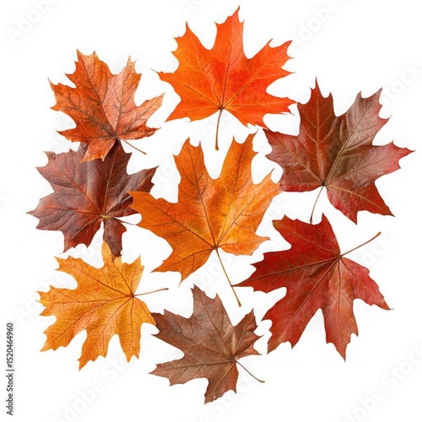 Fototapeta Collection of eight autumn maple leaves isolated on transparent background