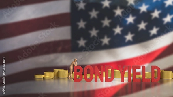 Obraz The Bond yields and coins  on USA flag for Business concept 3d Rendering.