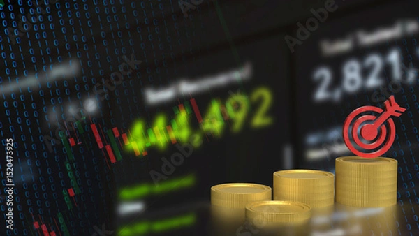 Obraz The Gold coins and red target for Business concept 3d Rendering..