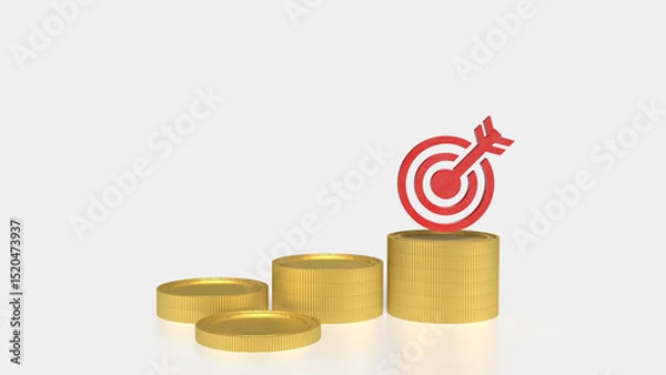 Fototapeta The Gold coins and red target for Business concept 3d Rendering..