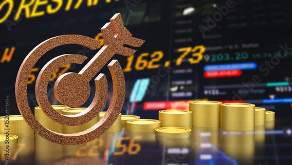 Obraz The Blue eye target and gold coins for Business concept 3d Rendering.