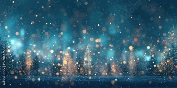 Obraz Enchanting winter scene glistening trees, softly falling snow, and a magical bokeh of warm and cool lights in a twilight forest