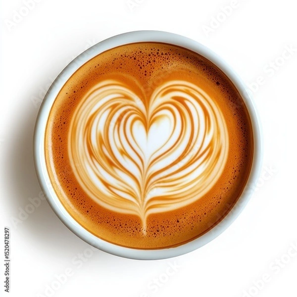 Obraz Overhead view of a cup of coffee with latte art in the shape of a heart