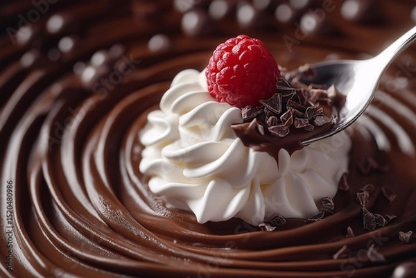 Fototapeta Indulge in a Decadent Dessert. Gourmet Chocolate with Whipped Cream and Raspberry Delight - Food Photography and Styling Masterclass