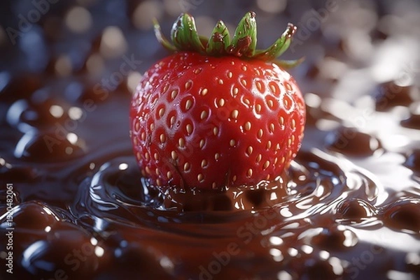 Fototapeta Delicious and Healthy Strawberry Chocolate Dessert - Mouth-Watering Indulgence with Fresh Fruit Topping