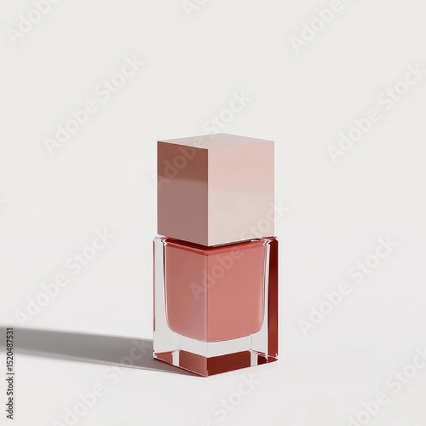 Obraz A dusty rose nail polish in a clear, square bottle with a pale pink square cap casts a subtle shadow against a bright white background