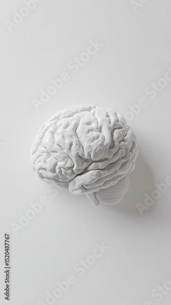 Obraz A monochromatic sculpted brain rests on a stark white background, exhibiting detailed convolutions