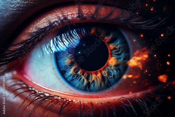 Obraz A close-up shot of a detailed human eye with reflections of a galaxy 