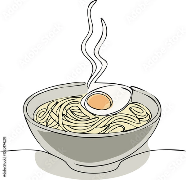 Fototapeta A minimalistic illustration of a steaming ramen bowl