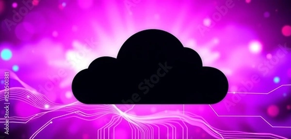 Fototapeta Single line art cloud silhouette symbolizing global data storage and exchange, internet, cloud computing