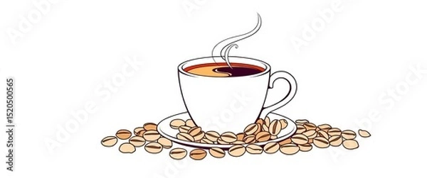 Fototapeta Single continuous line drawing of coffee cup and beans, continuous line, espresso