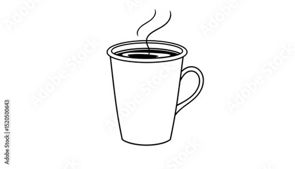 Fototapeta Single continuous line drawing of a coffee cup, minimalist black and white vector illustration,  silhouette,  cafe