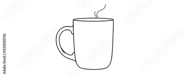 Fototapeta Simple line drawing of a coffee mug, handle visible, isolated on white background,  drink,  object