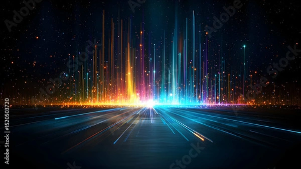 Obraz Abstract Futuristic Cityscape With Glowing Lines And Lights