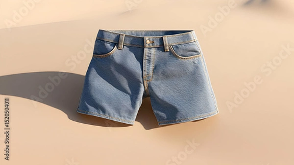 Obraz Light Beige Background With Blue Denim Shorts