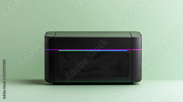 Obraz Modern Black Box Device With Colorful Light Strip On Green Background