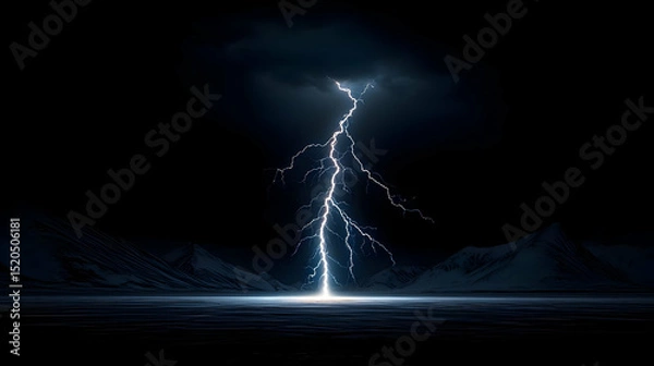Obraz Powerful Lightning Strike Over Snowy Mountains At Night