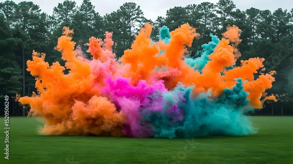 Obraz Colorful Explosion Of Smoke On Grass