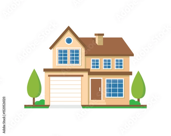 Fototapeta House icon in flat style, Colorful Flat Residential House
