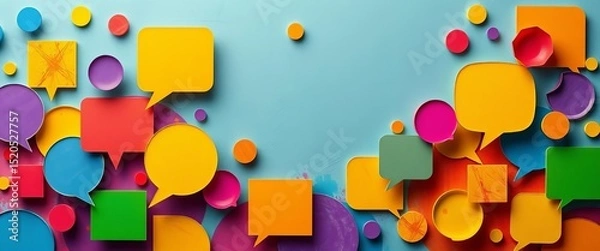 Fototapeta Vibrant abstract shapes & speech bubbles, colorful background,  vibrant,  multicolored