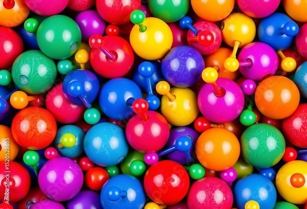 Fototapeta Vibrant seamless pattern featuring colorful pins playfully arranged on various balls,  art, seamless