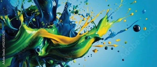 Obraz Vibrant Colors Exploding: A Symphony of Blue, Green, and Yellow Paint