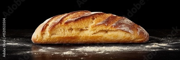 Obraz Artisan Bread: A Golden Loaf on Black Background