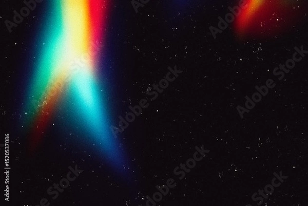 Fototapeta Crystal rainbow light leaks photo overlay background with lens flare effect, scratches dust dirty film grain texture with heavy noise, grunge texture, distressed damaged film texture