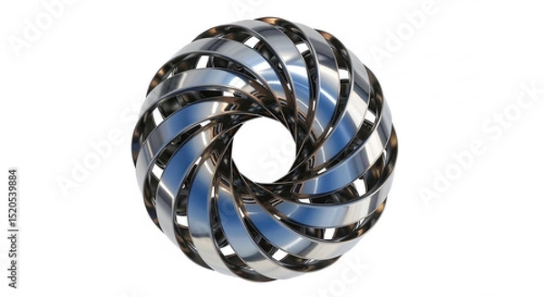 Fototapeta Chrome torus rotating and creating a beautiful abstract design
