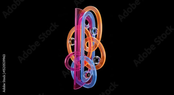 Fototapeta Abstract composition of colorful intertwined shapes on black background