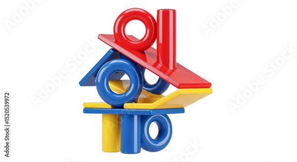 Fototapeta Colorful geometric construction balancing on white background