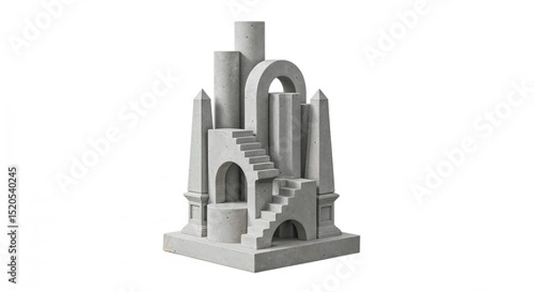 Fototapeta Concrete brutalist architectural model combining various geometric shapes