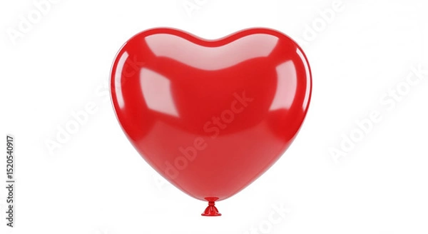 Fototapeta Red heart shaped balloon floating on white background