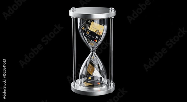 Fototapeta Hourglass measuring passing time with credit cards inside symbolizing financial management