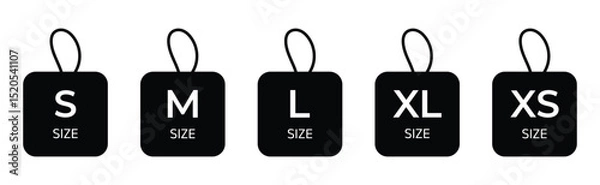 Fototapeta Clothing Size Labels Icon Set – XS to XXL Vector Tags Collection.