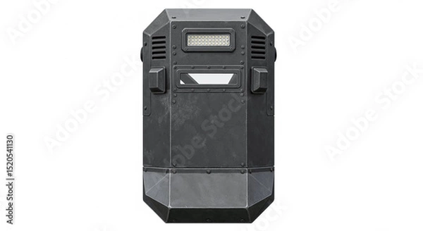 Fototapeta Police tactical riot shield with flashlight and transparent window on white background