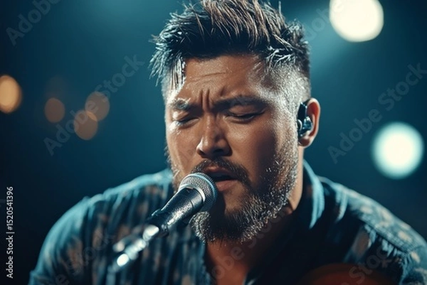 Obraz Plus-size man passionately singing on stage