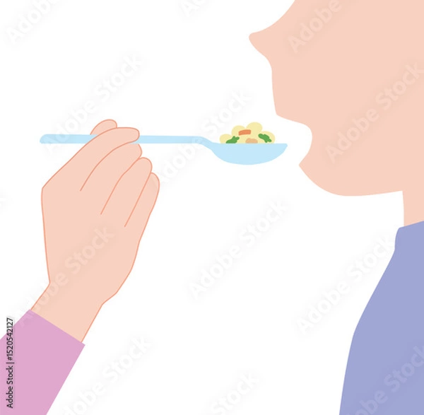 Obraz 食事介助の手元の様子のベクターイラスト