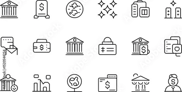 Fototapeta A set of line icons depicting banking finance and business related concepts in a minimalistic style design