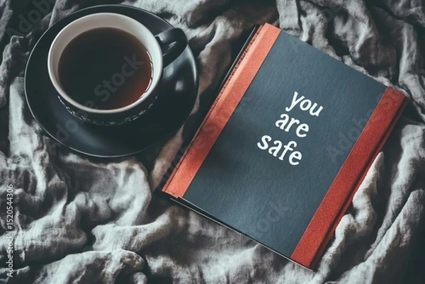 Obraz Cozy Coffee Moment with Inspirational Journal on Soft Blanket