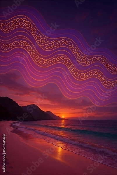 Obraz Bima Batik Aurora Over Pink Beach Lombok, West Nusa Tenggara 