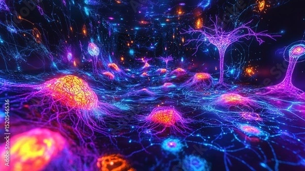 Obraz A neon mind map filled with stress pathways, glowing in chaotic motion 