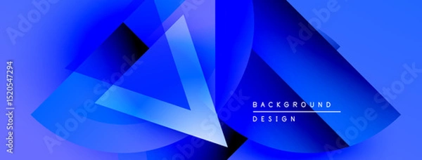 Fototapeta Abstract blue gradients form dynamic shapes. Text reads background design in white. Modern, fluid aesthetic.