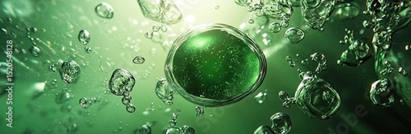 Fototapeta Green Bubble With Smaller Bubbles Abstract Background