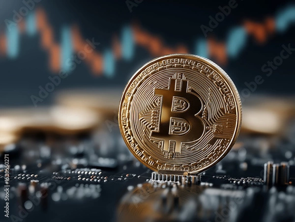 Fototapeta Cryptocurrency investments - bitcoin coin illustration