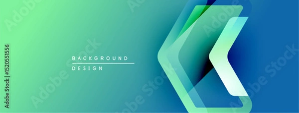 Fototapeta Abstract gradient background features layered chevron shapes. Teal, green, blue hues create modern visual effect. Minimalist design.